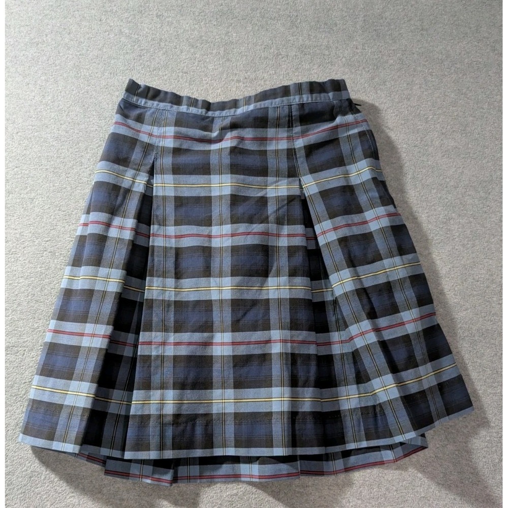 Vintage 90s Plaid Pleated Skirt Blue Gray Tartan Schoolgirl Preppy Size 12